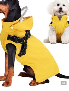 Yellow Waterproof Dog Raincoat with Harness Openings(12-15 Lb Dog)